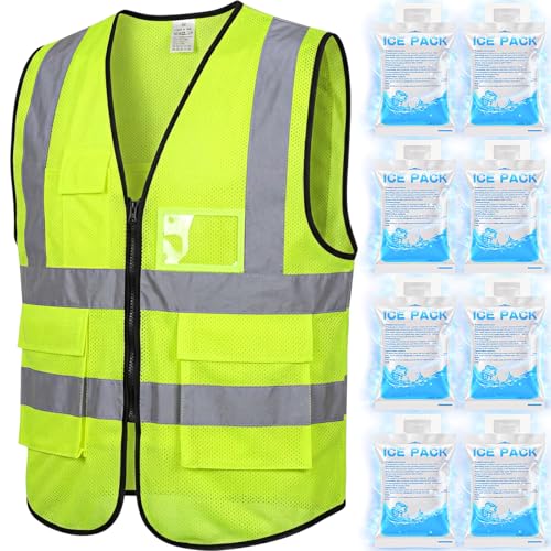 Chicingyou Cooling Vest with 8 Ice Packs, Summer Reflective Safety Vest for Adult, Hot Weather, Sports, Outdoor Activities
