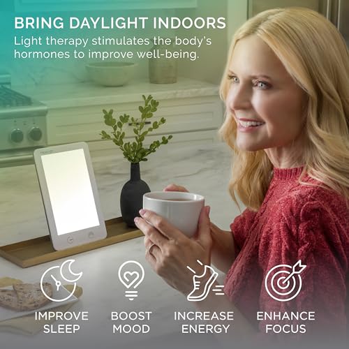Verilux HappyLight Lumi Plus - Light Therapy Lamp with 10,000 Lux, UV-Free, LED Bright White Light with Adjustable Brightn...