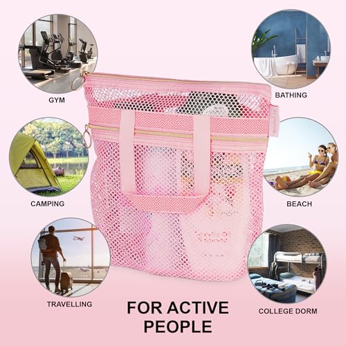 DV Lifestyle Mesh Shower Bag 10.2x9.9'' Quick-Dry Caddy with Zipper & 2 Pockets. Portable Toiletry Tote for Bathroom, Gym,...