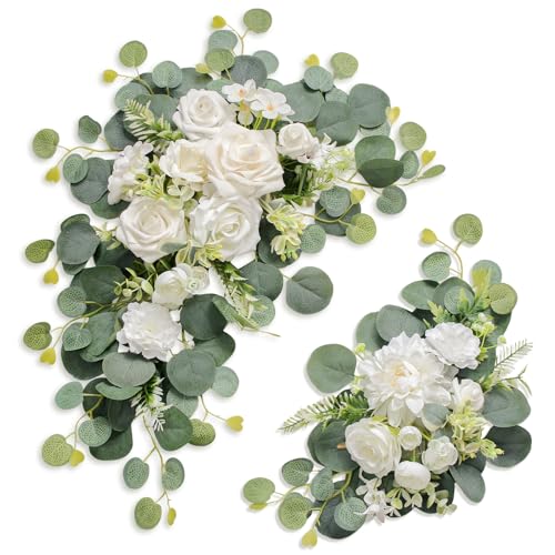 Odouzy Artificial Wedding Arch Flowers for Wedding Sign,Set of 2 for Wedding Welcome Ceremony Sign,Faux Floral Swags,Weddi...