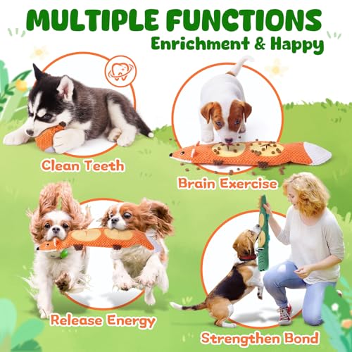 XIUGOAL Dog Toys for Aggressive Chewers, 2 Pack No Stuffing Interactive Dog Toys for Boredom and Teething, Squeaky Chew To...