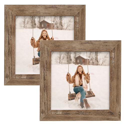 TOFOREVO Picture Frames 4x4 Set of 2 Rustic Wood Grain Photo Frame for Gallery Wall Mounting or Tabletop Display
