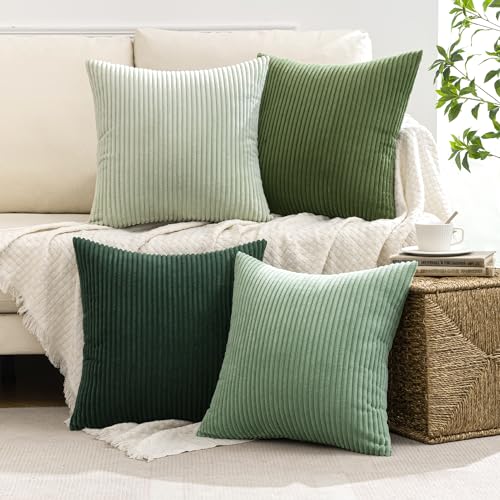 MIULEE Boho Farmhouse Sage Green Throw Pillow Covers 18x18 Inch Set of 4 Mordern Nordic Cushion Covers Soft Corduroy Sprin...