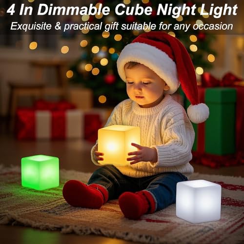 4-inch Dimmable LED Cube Night Light for Kid, 16 RGB Color 4 Lighting Effect & 8 Level Dimming Tesseract Cosmic Cube w/Rem...