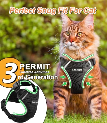 Halypet Cat Harness and Leash Set [ MAX Safety Third Generation ] Escape Proof Soft Adjustable Cat Leash Breathable Comfor...