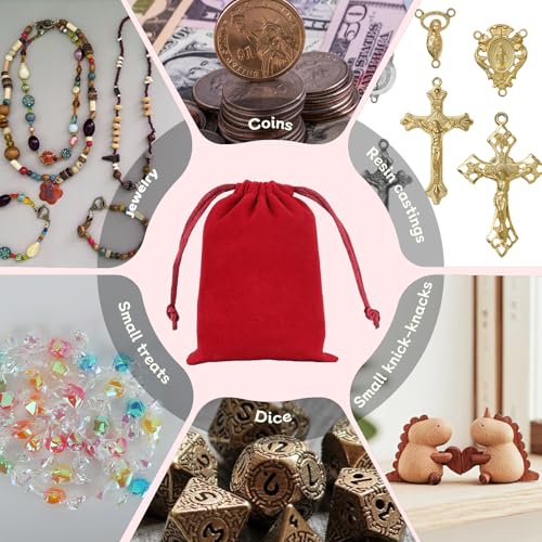 Tapleap Velvet Drawstring Jewelry Bag, 50Pcs Wine Red Coin Pouch, 3x4 Dice Bag, for Wrapping Party Favors or Gifts for Fri...