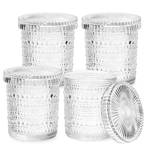 Bathroom Organizers and Storage, 4 pack Glass Qtip Holder, Bathroom Jars with Lids, Vanity Organizer for Cotton Rounds, Ba...