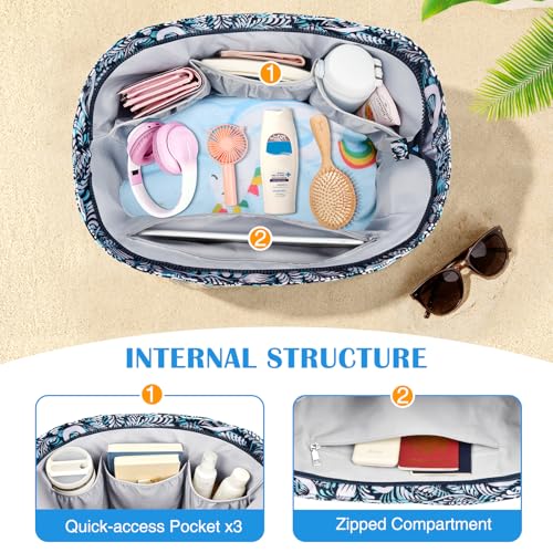 HUANLANG Large Beach Bags for Women Pool Bag with Zipper, Waterproof Sandproof Beach Tote Travel Bag with Wet Pocket | Wat...