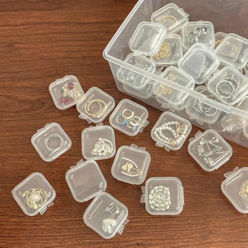 Moritic 40Pcs Mini Jewelry Storage Containers, 1.37 x 1.37 x 0.7 Inches,Clear Plastic Cases for Pearl Bracelets and Small ...