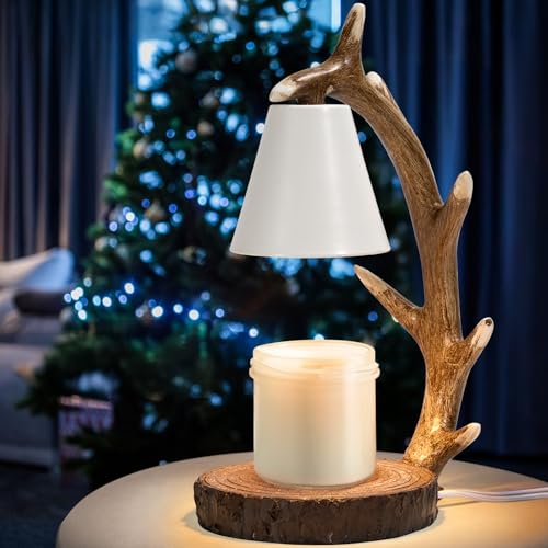 VKYN Candle Lamps,Candle Warmer Lamp with Timer Dimmer for New Home Bedroom Decoration Handcrafted with Resin Reindeer Ant...