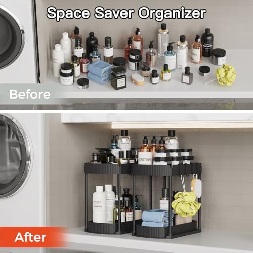 Ukeetap Multi-Purpose Pull-Out Storage Organizers, Under Sink/Cabinet Organizers and Storage for Bathroom & Kitchen, Blac...