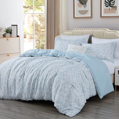 Chezmoi Collection Ivy Floral Medallion Comforter Set Twin Size, 2-Piece Blue/White Floral Printed Lightweight Bedding Com...