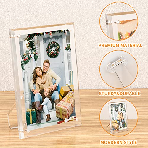 NIUBEE 4x6 Acrylic Picture Frame with Magnets - 2 Pack, Shatter-Resistant Floating Photo Frame for Tabletop, Modern Desk D...