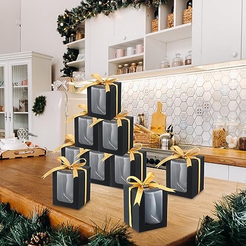 Fulmoon 50 Pack Gift Boxes for Wine Glass Transparent Gift 9 oz Stemless Glass Paper Packaging Box with Ribbon Tag Hemp Ro...