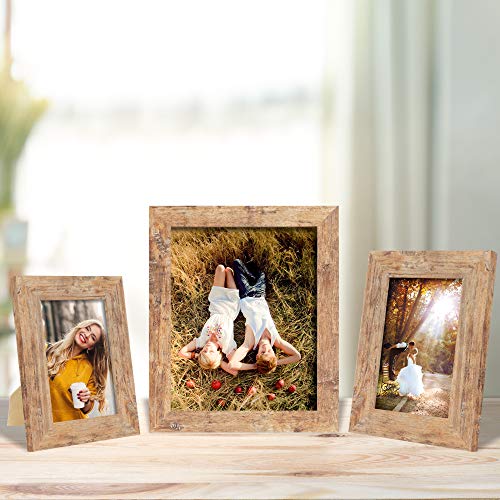 iRahmen 8x10 Picture Frame Set of 4, High Definition Real Glass Rustic Brown Frame, 8 x 10 Wood Photo Frames for Desktop D...