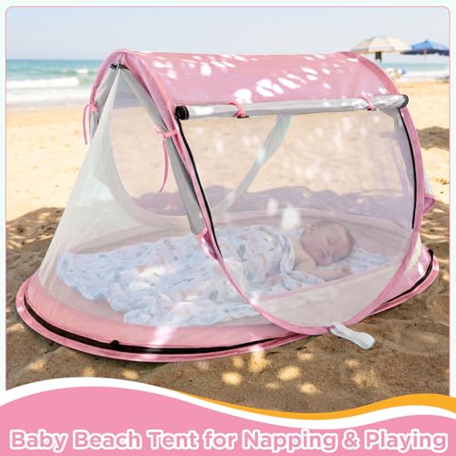 Baby Beach Tent, Pop Up Beach Tent Sun Shade for Beach, UPF 50+ UV Protection Sun Shelters for Infants with Carry Bag for ...