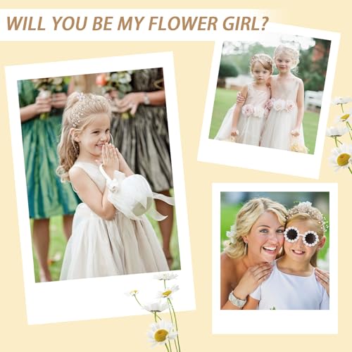 ANBALA 8 Pcs Flower Girl Proposal Set Flower Girls Gifts Including Flower Girl Headpiece Round Flower Sunglasses Pearl Sma...