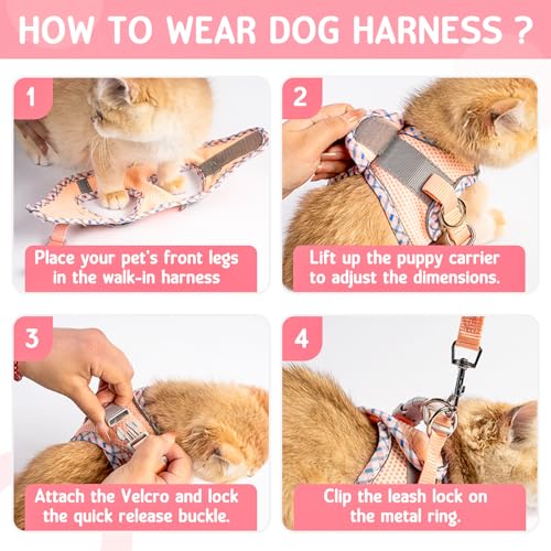 XXS Cat Harness and Leash Set - Breathable Mesh Vest with Reflective Strips, Escape-Proof Harness with No-Choke Design Sec...