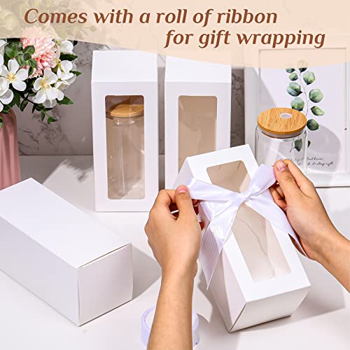Honoson 24 Pcs Tumbler Gift Box with Ribbon for Sublimation Glass Exhibition Boxes Transparent for 12oz 16oz 20oz Drinking...