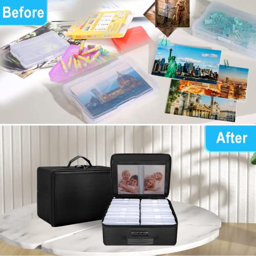 ENGPOW Fireproof Photo Storage Box with 16 Inner 4" x 6" Photo Case(Clear),Photo Box Organizer with Lock,Collapsible Porta...