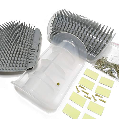 2 Pack Softer Self Groomer with Catnip Wall Corner Massage Comb Scratcher Grooming Brush Tool for Long & Short Fur Kitten ...