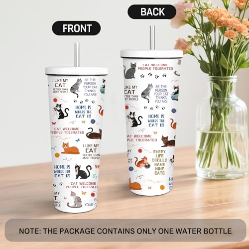 FAIVHSO Cat Gifts for Women, 24 oz Insulated Tumbler with Lid and Straw, Stainless Steel Water Bottle, Coffee Cups Travel ...