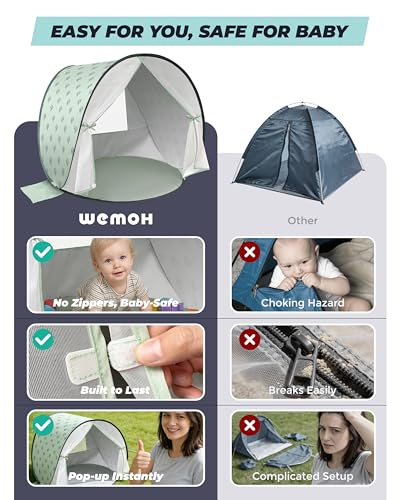 WEMOH Baby Beach Tent, 2026 Upgrade Pop Up UPF 50+ UV Protection Sun Shelter Canopy with Mosquito Net Portable Outdoor Sha...