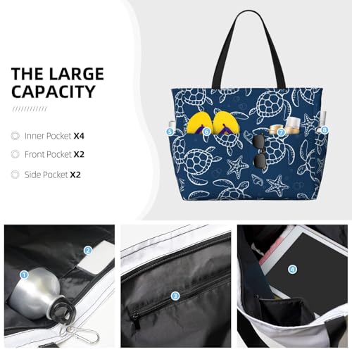 BJQ Beach Tote Bag for Women Beach Bag Waterproof and Sandproof Tote Bag with Wet Bag Large Travel Bag for Weekend Travel