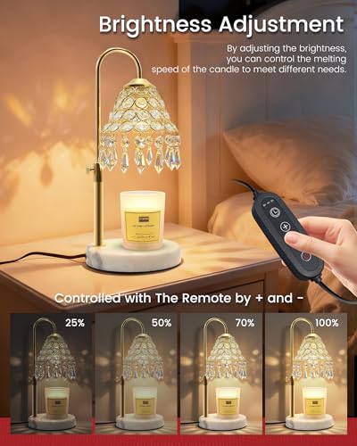 Crystal Candle Warmer Lamp with Timer and Dimmer - 2-in-1 Electric Wax Melt Burner & Dimmable Table Lamp, Adjustable Heigh...