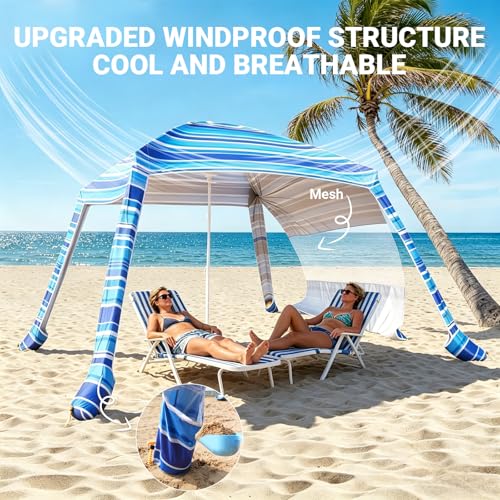 Aomifunny 8'x8' Beach Cabana, UPF 50+ Large Beach Canopy with Side Wall, Easy Setup Pop Up Sun Shelter, Adjustable Height...