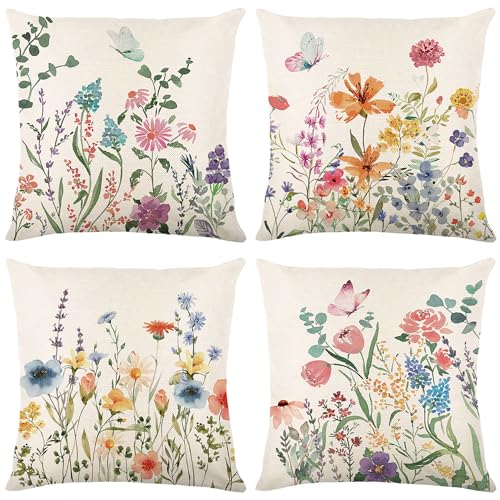 ONFAON Spring Decorations for Home - Spring Pillow Covers 18x18, Outdoor Pillow Covers Springtime Farmhouse Throw Pillow C...
