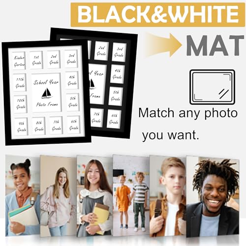 DUENPY 12x16 School Year Picture Frame K-12 Displays One 5x7 Photo and Twelve 2.5x3.5 Pictures Graduation Photo Collage Wa...