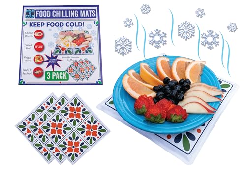 Cold Mats for Keeping Food Cold - 3 Pack! - 9x9 Inch Decorative Cool Mats from Johnny World - Chilled Serve Trays for Chee...