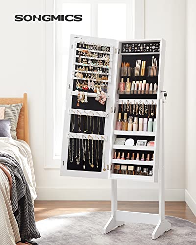 SONGMICS Jewelry Cabinet Armoire, Freestanding Lockable Storage Organizer Unit with 2 Plastic Cosmetic Storage, Full-Lengt...
