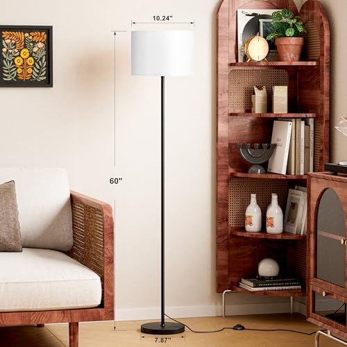 Modern Floor Lamp Simple Design with White Shade, Foot Pedal Switch, 60" Small Tall Lamps for Living Room Bedroom Office D...