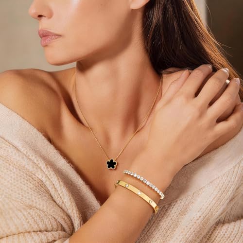 Gold Bracelets Necklace Jewelry Set - 3Pcs 18K Gold Plated Floral Bracelet,Stainless Steel Bangles, Waterproof Non-Tarnish...