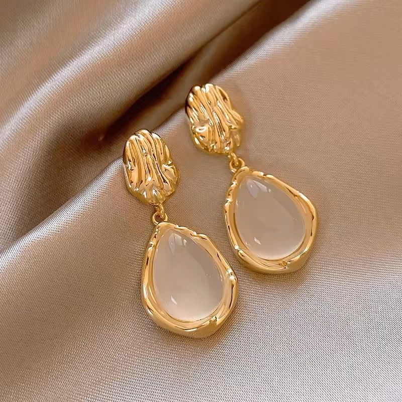 Korean Style Simple Elegant Teardrop Earrings For Women, Light Luxury High-End Irregular Minimalist Dangle Drop Ear Jewelry