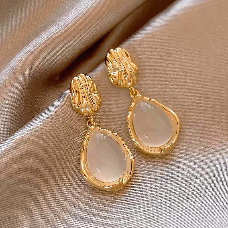 Korean Style Simple Elegant Teardrop Earrings For Women, Light Luxury High-End Irregular Minimalist Dangle Drop Ear Jewelry