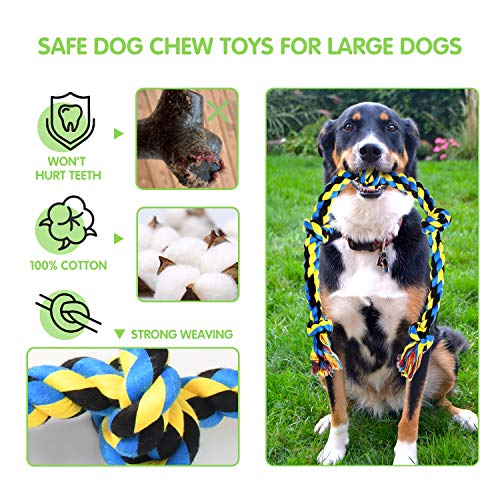 SHARLOVY Large Tough Chew Toys for Aggressive Chewers Large Breed,Heavy Duty Dental Rope Toys Kit for Medium Dogs,5 Knots ...