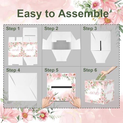 Watercolor Pink Floral Card Box Wedding Card Box Holder Gift Cards Receiving Box for Party Graduation Bridal or Baby Showe...