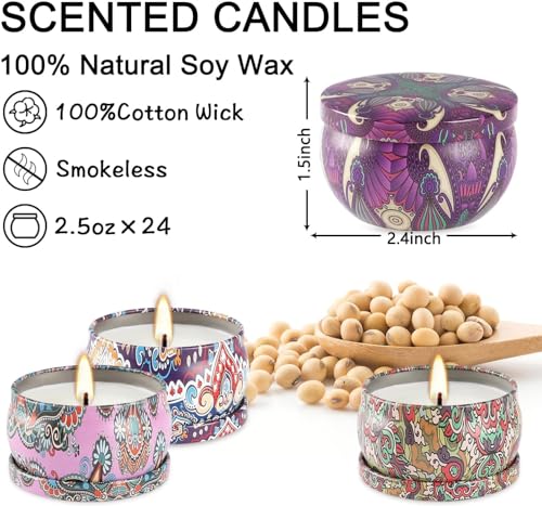 WPONSZU Scented Candles Gifts Set 24 Pack Soy Wax Travel Tin Jar Candles for Home 2.5 OZ jar Candles for Mom for Christma...