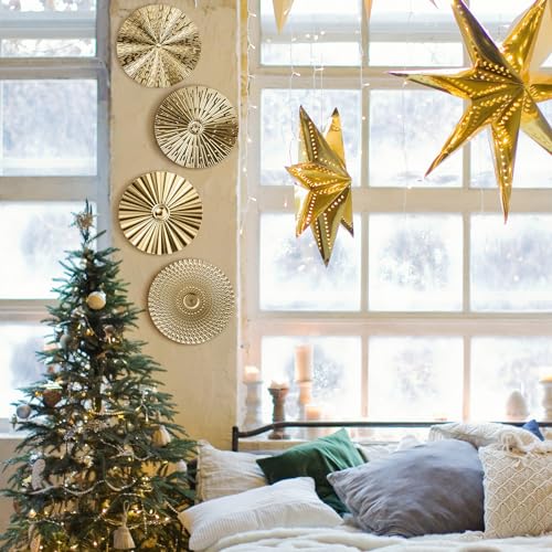 Hicarer 4 Pcs 12 Inch Metal Wall Art Decor Sunburst Hanging Metal Artwork Decor Wall Art Decorations for Home Living Room ...