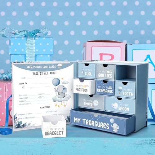 Beeveer Baby Keepsake Box Newborn Memory Organizer with 9 Labeled Compartments First Keepsake Book Gift Box for Pregnancy ...
