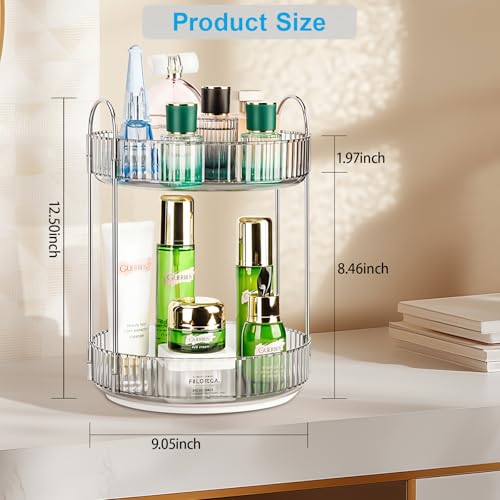 Niluks 360 Rotating Makeup Organizer, 2 Tier Lazy Susan Bathroom Counter Organizer, Skincare Organizers, Spinning Perfume ...