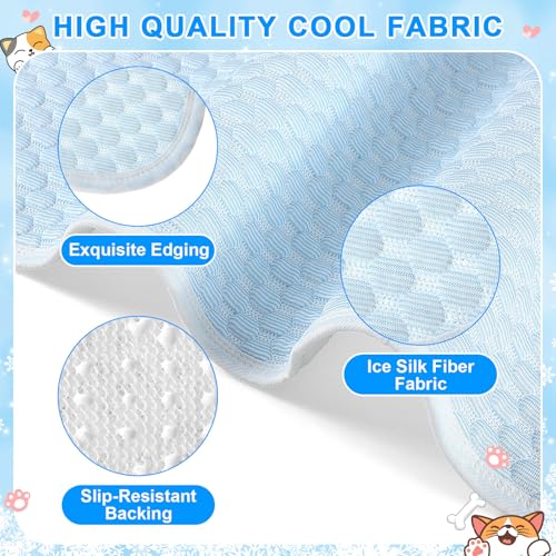 Fanfanwin 4 Pack Dog Cooling Mat 39" x 28" Summer Pet Self Cooling Mat and Sleeping Pad with Storage Bag Blue White Pet Pa...