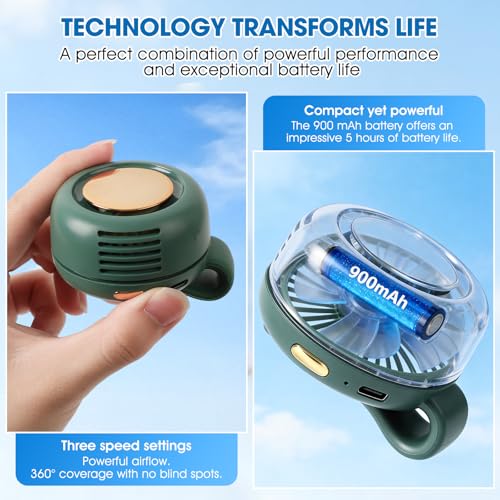 Timeno Portable Clip-On Bladeless Fan, Mini USB Rechargeable 360° Rotatable Fan, 3-Speed Silent Personal Cooling Fan for O...