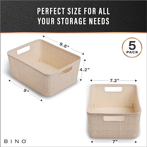 BINO | Woven Plastic Basket | Small (Natural), 5-Pack | THE JUTE COLLECTION | Home Organization, Space - Saving Storage, S...