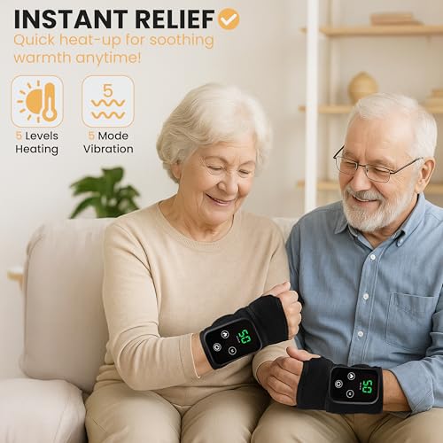 Cordless Wrist Heating Pad for Pain Relief - 5 Heat Levels & Vibration, 3000mAh Rechargeable Battery, 30min Auto-Off, Adju...