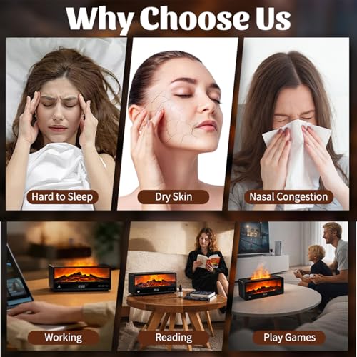Fireplace Flame Humidifier, 250ml Cool Mist Diffuser with Remote Control, 7-Color LED Night Light, Quiet Aromatherapy Humi...