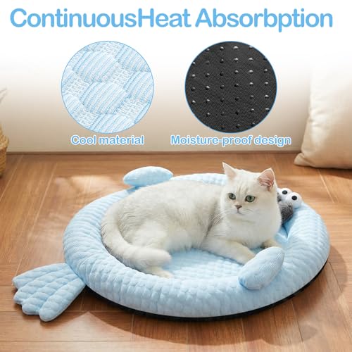 Hillban Cat Cooling Mat Fish Shaped Pet Cooling Mat for Cats or Small Dogs 24.8'' x 20.47'' Cat Cool Bed Soft and Comforta...